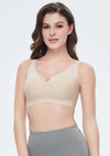 Nude V-neck seamless bra on model