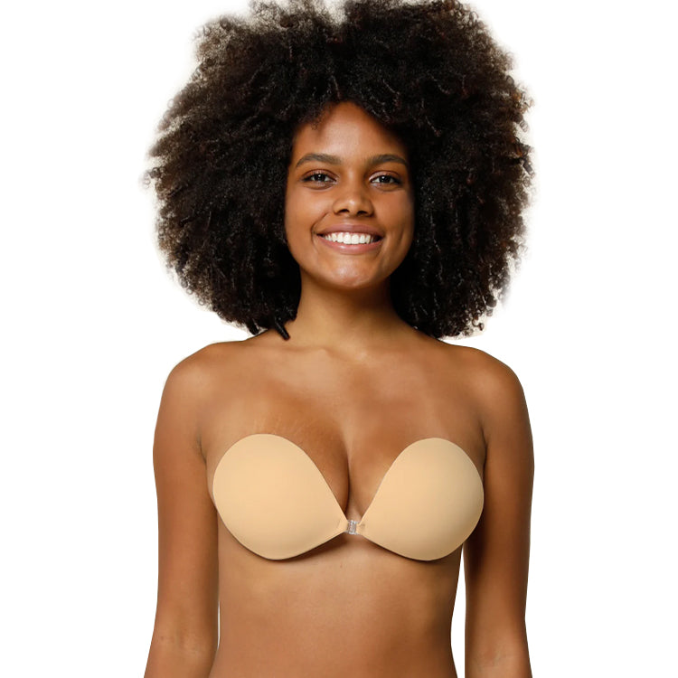 Niidor Women's Reusable Sticky Push-up Bra Backless Strapless Silicone Bra  with Nipple Covers Wedding