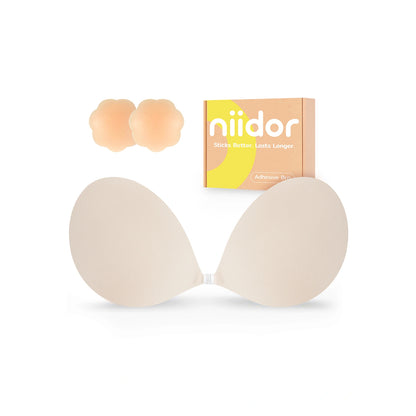 Fabric Reusable Adhesive Bra – Backless Strapless Push Up Beige / B
