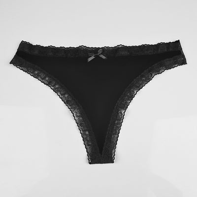 Black Lace-Trim Thong Panty