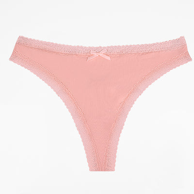 Pink Lace-Trim Thong Panty