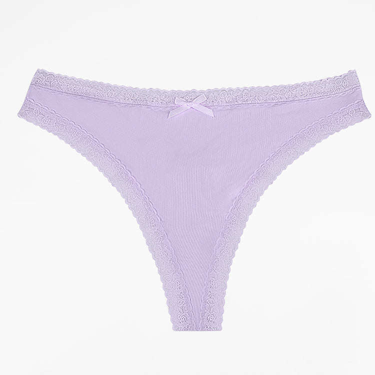 Purple Lace-Trim Thong Panty