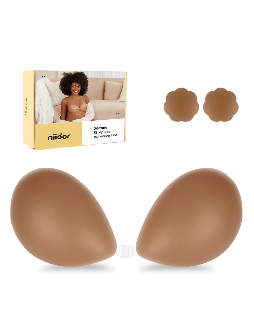 Niidor Adhesive Silicone Bra, Reusable Backless Strapless Breast