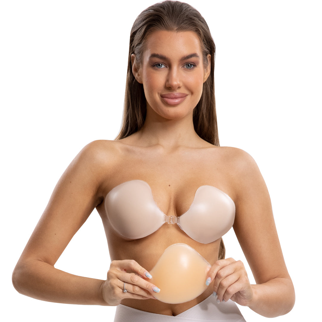 Niidor Adhesive Bra Strapless Sticky Invisible Push up Silicone Bra for  Backless Dress with Nipple Covers D Creme
