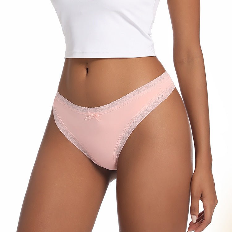 Pink Lace - Trim Thong Panty - 